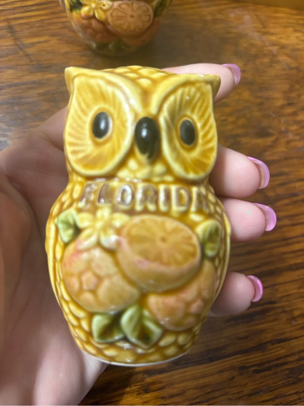 Vintage Florida Owl Salt & Pepper Shakers - Yellow Ceramic